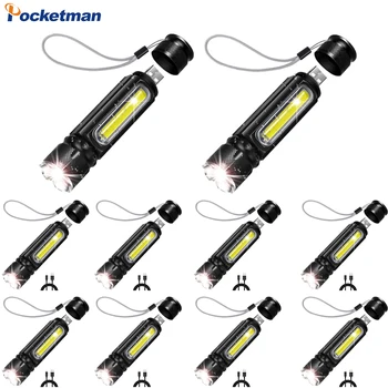 10 шт./лот Хвостовой Магнит USB Аккумуляторная батарея Многофункциональный светодиодный фонарик Мощный фонарь COB Light Linterna Work Light