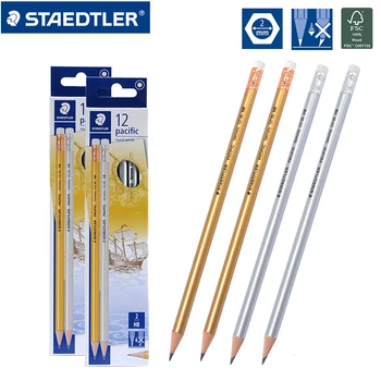 12 ручек / коробка STAEDTLER Gold and Silver Pole с Резиновой Головкой Карандаш-HB Student Pencil Канцелярские Карандаши для Школы