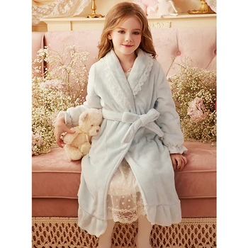 2 цвета, милые осенне-зимние детские пижамы для малышей, кружевной фланелевый халат принцессы, банные халаты с капюшоном, ночной халат, пижама