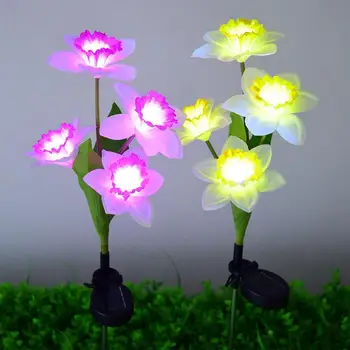 2 шт. Солнечные цветочные фонари IP65 Водонепроницаемые, с 3 головками, светодиодные Нарциссы, лампа для цветов, светодиодные цветы, Наружная Солнечная лампа для декора сада