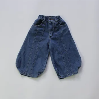2020 Осенние детские джинсовые брюки унисекс в корейском стиле с широкими штанинами Для маленьких девочек и мальчиков Джинсы-фонарики
