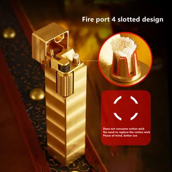 2022 Новая Ретро Керосиновая зажигалка ручной работы из чистой меди, Маленькая квадратная зажигалка с боковым шкивом, Мужской подарок, Необычная зажигалка для сигарет