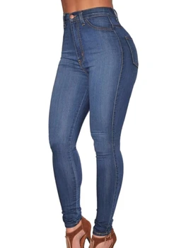 2023 Весенние Тонкие Эластичные джинсы-скинни, женские Европейские брюки-карандаш с высокой талией, пуш-ап, Mujer, повседневные темно-синие винтажные джинсы в клетку в клетку