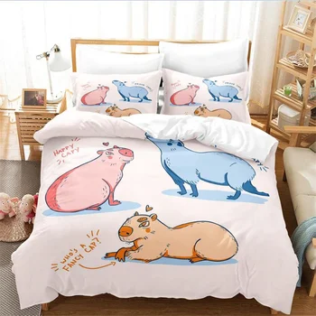 2023 Комплект постельного белья Kawaii Capybaras Single Twin Full Queen King Size Bed Set Aldult Kid Bedroom комплекты пододеяльников 3D комплект постельного белья