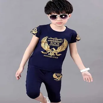 2023 Летняя одежда для подростков для мальчиков, хлопковая футболка Baby Eagle с коротким рукавом + брюки, спортивный костюм для подростков 5 6 7 8 9 10 11 12 лет