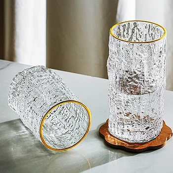 2023 Новая стеклянная Бытовая чашка для воды с японским рисунком дерева, Чайная кружка с молотком, Креативная Стеклянная чашка с Полупрозрачным Позолоченным ободком