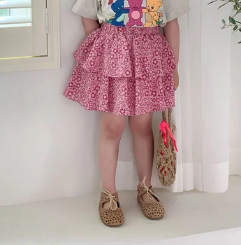 2023, новая стильная юбка с принтом для девочек, весенние хлопковые модные юбки для девочек 1-7 лет EE546