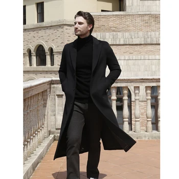 2023 Новые мужские костюмы, блейзер, классический черный пиджак с отворотом и двубортный шерстяной длинный жакет, повседневное приталенное мужское пальто, Всего 1 пальто