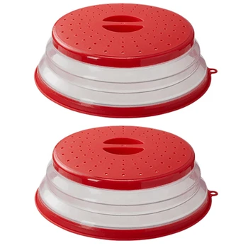 2X Складная крышка для микроволновой печи, противни для микроволновой печи, крышка для еды с крышками (красная)