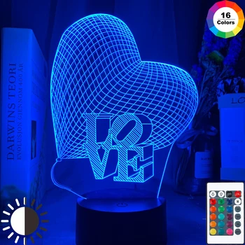 3D ночник Love Heart, иллюзия голограммы, ночник, меняющий цвет, для украшения дома, уникальный подарок для ее ребенка, ночник
