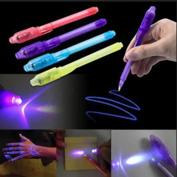 4 шт./лот Светящаяся Световая ручка Magic Purple 2 В 1 с УФ-черным светом Комбинированная ручка для рисования невидимыми чернилами Обучающие развивающие игрушки для ребенка
