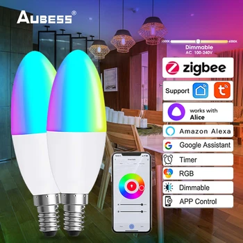 5 Вт Умная лампа Zigbee Свеча для умного дома Лампочки для Alexa Google Home Яндекс Алиса Умная лампочка E14 Светодиодная лампа Tuya Zigbee