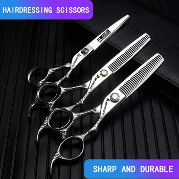 6-дюймовые ножницы с рисунком дерева, филировочные ножницы с V-образным зубом, плоские ножницы, парикмахерская, парикмахерские ножницы