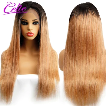 Celie Ombre 1B/27 Прямой HD кружевной фронтальный парик из натуральных человеческих волос 13x4 180% Парик из прямых волос