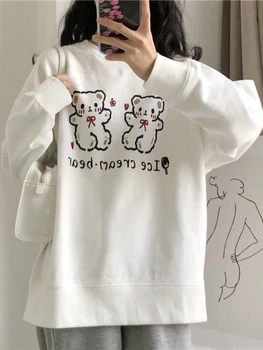 Deeptown, пуловер с принтом медведя Каваи, Женские толстовки Harajuku Sweet Girl с Мультяшной графикой, Корейские милые толстовки с длинным рукавом.