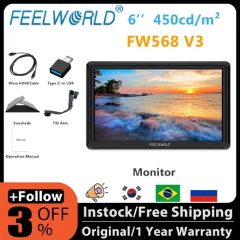 FEELWORLD FW568 V3 5,5-Дюймовая Портативная Зеркальная камера Field Waveform Monitor 4K HDMI In Out Full HD 1920x1152 Выходная Мощность Наклонного рычага