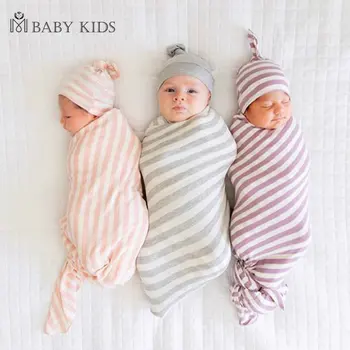 INS Детский спальный мешок в хлопчатобумажную полоску для новорожденных, конверт для пеленания, кокон, мягкое одеяло для сна, детские одеяла