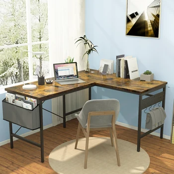 L-образный компьютерный стол с сумкой для хранения и крючком для наушников Современный Компактный письменный стол для домашнего офиса Рабочий стол для учебы Рабочая станция