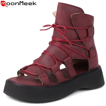MoonMeek 2023 Новая летняя обувь из микрофибры с узкой лентой, босоножки на платформе на толстом среднем каблуке, лаконичные женские босоножки на молнии