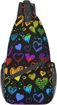 Rainbow Hearts ЛГБТ Гей Прайд Клетчатый рюкзак-слинг Нагрудная сумка ЛГБТ Сумка-слинг через плечо Дорожный походный рюкзак для мужчин и женщин