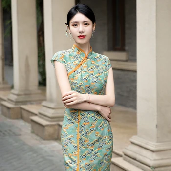 Simeizi HANFU Новое Платье в Китайском Стиле для Женской одежды 2023 Летнее Шелковое Ретро Улучшенное Qipao Cheongsam