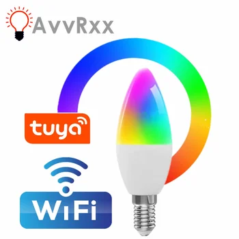 Tuya WiFi E14 Свеча RGB светодиодная лампа 85-265 В Умная Лампа с Регулируемой Яркостью Работает С Alexa Лампой Google Home Яндекс Алиса Умный свет