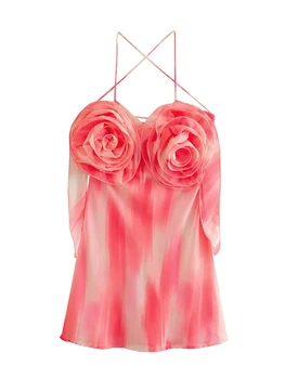YENKYE 2023 Женские Сексуальные Мини-платья с открытой спиной и цветочным рисунком для вечеринок Sling vestidos