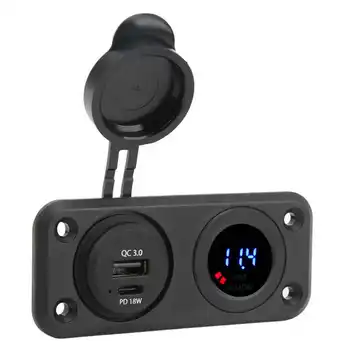 Автомобильный адаптер USB C для автомобильного телефона, двойной порт с цветной подсветкой, Вольтметр для грузовика, фургона, автобуса, лодки