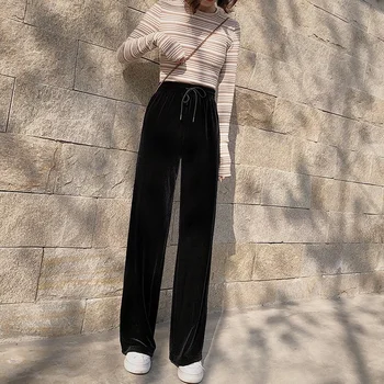 Бархатные брюки для женщин, модная женская одежда в корейском стиле, брюки Y2k