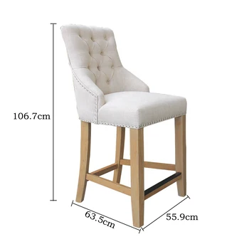Белый современный барный стул с массивными деревянными ножками и спинкой, барный стул для домашнего бара, стул для обучения в кафе