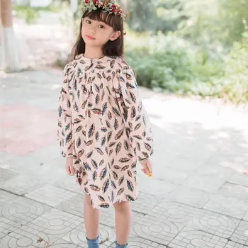 В наличии 2023 BP Летнее платье с листвой для девочек Платье с цветочным принтом Детский комплект богемное платье