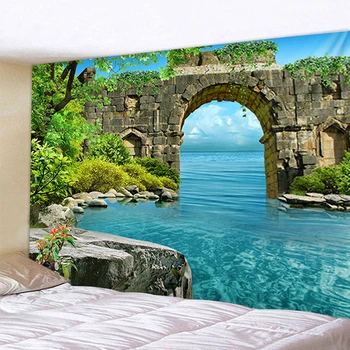 Вид на Каменную арку Моста Dream, Гобелен, одеяло в стиле ар-деко, Занавеска, Висящая Дома, Декор спальни, гостиной, Декор комнаты