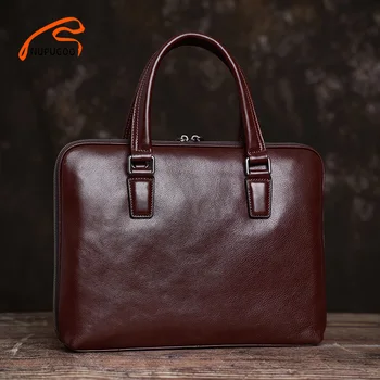 Винтажный мужской портфель из натуральной кожи, оригинальная повседневная сумка, мужская деловая сумка через плечо, коричневая для 14-дюймового ноутбука, сумка NUPUGOO