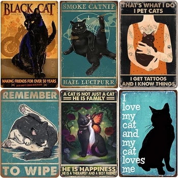 Винтажный Черный кот Кот- это не просто Кот, он Семейное счастье, Металлическая Жестяная вывеска, украшение дома, бара, кафе, Настенная вывеска