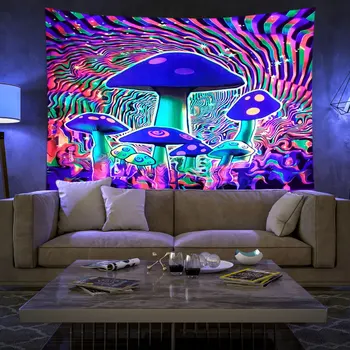 Гобеленовая люминесцентная УФ-серия Psychedelic Mushroom Декоративная Гобеленовая ткань, ночные украшения для бара и клуба