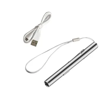 Горячий USB-перезаряжаемый Мини-карманный фонарик в форме ручки, светодиодный фонарик с зажимом из нержавеющей стали, Серебряный карманный светодиодный фонарик-факел