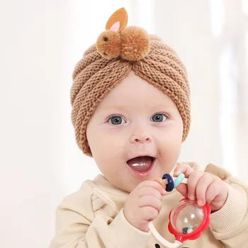 Детская вязаная шапка с мультяшным кроликом для новорожденных, шапочка-бини для мальчиков и девочек, осенне-зимняя теплая шапочка для малышей, детская шапочка-капор