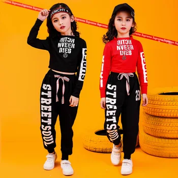 Детская одежда в стиле хип-хоп, детская толстовка, укороченные рубашки, повседневные брюки, костюм для уличных танцев, одежда для бальных танцев для девочек от 3 до 16 лет