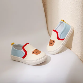 Детская парусиновая обувь для мальчиков и девочек, однотонная повседневная обувь для малышей, дышащая обувь для отдыха с героями мультфильмов, мягкая обувь для малышей