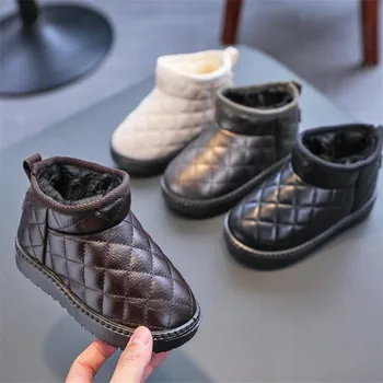 Детские зимние ботинки 2021 года, зимняя детская обувь для мальчиков, модные плюшевые теплые ботильоны для девочек, водонепроницаемая хлопчатобумажная обувь