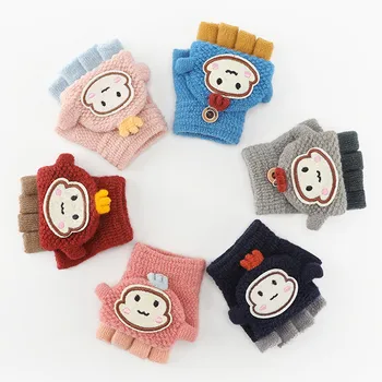 Детские зимние перчатки, Милые детские варежки, Теплые вязаные мультяшные перчатки для детей, Детские Вязаные варежки на полпальца 1-6 лет