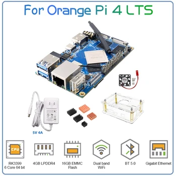 Для Orange Pi 4 4GB LPDDR4 16GB EMMC Rockchip RK3399 Wifi + BT5.0 Плата разработки Gigabit Ethernet Радиаторы US Plug
