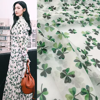 Европейский и американский бренд высокой моды весна и лето свежий зеленый клевер шифон элегантная модная ткань для юбок ручной работы DIY