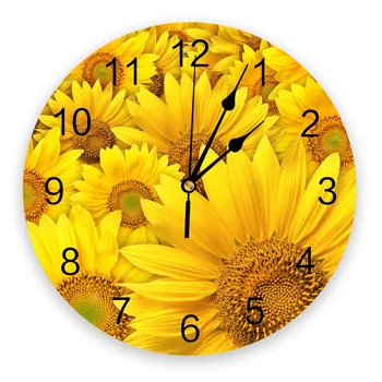Желтые часы с цветением Подсолнуха Домашний декор для гостиной Большие Круглые настенные часы Без звука Кварцевые Настольные часы Украшение спальни Настенные часы
