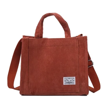 Женская вельветовая сумка на молнии, маленькая хлопковая холщовая сумочка, повседневная сумка-тоут, женская эко-сумка через плечо, винтажные сумки-мессенджеры