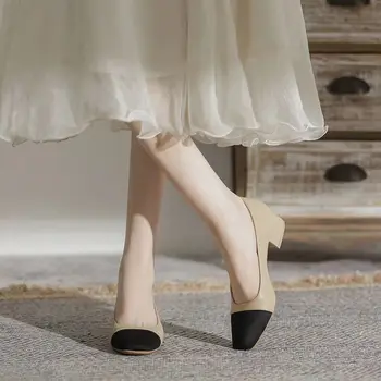 Женская роскошная обувь Элегантные вечерние туфли-лодочки на среднем каблуке из искусственной кожи с острым носком, женские свадебные туфли для невесты, Летняя рабочая Мягкая подошва, осень