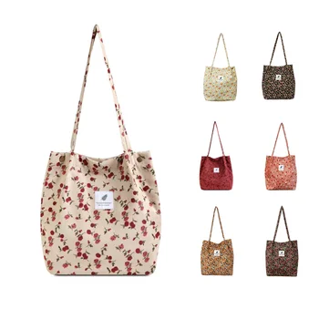 Женская сумка для покупок, Большие женские холщовые сумки через плечо, Эко-сумка для покупок, многоразовая сумка с цветочным рисунком для женщин