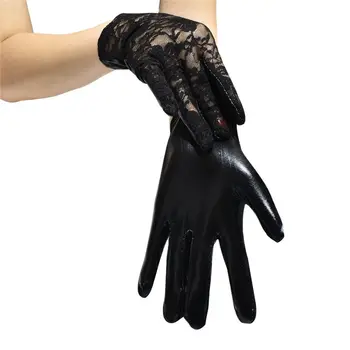 Женские перчатки из искусственной кожи с эластичным кружевом для вождения на велосипеде, сексуальные черные перчатки, женская панк-вечеринка, уличное танцевальное представление в баре, косплей