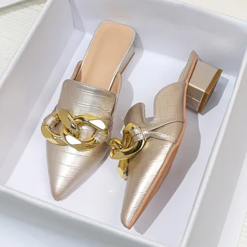 Женские полуботинки Baotou 2023 года выпуска, роскошные брендовые новые универсальные туфли на плоской подошве с металлическим заостренным носком, банкетные тапочки, модные тапочки