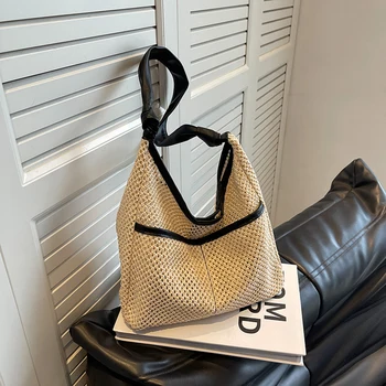 Женские соломенные сумки подмышками, тканые сумки для поездок на работу из искусственной кожи, модные сумки с маленькой сумкой ручной работы, простая летняя тканая сумка большой емкости